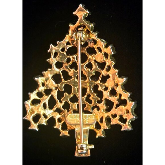 Eisenberg Ice Gold-Tone Rhinestone Christmas Tree Brooch Signed Vintage - Picture 2 of 8